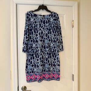 Lilly Pulitzer Navy and Pink Patterned Dress - Size M
